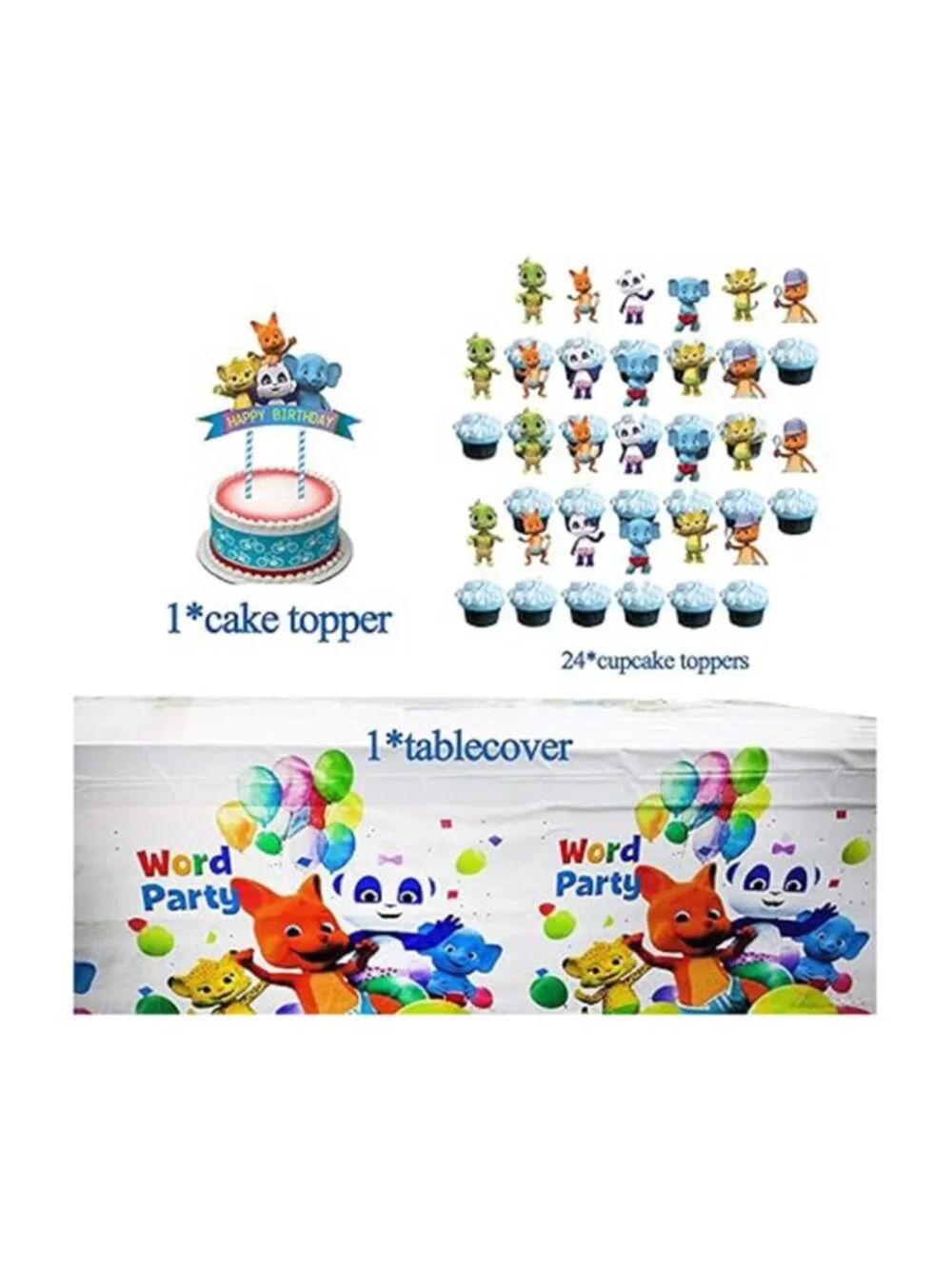 Word Party Decoration Happy Birthday 82 Piece Set Banner Bags Cake Topper